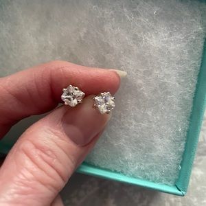 Princess cut solitaire CZ earrings.